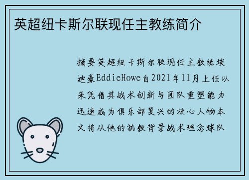 英超纽卡斯尔联现任主教练简介