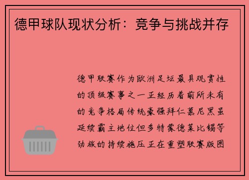 德甲球队现状分析：竞争与挑战并存