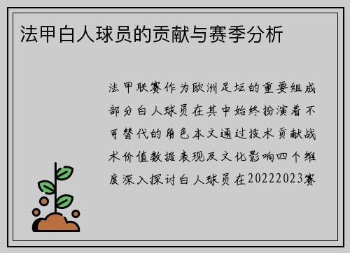 法甲白人球员的贡献与赛季分析