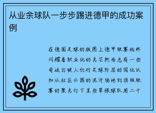 从业余球队一步步踢进德甲的成功案例