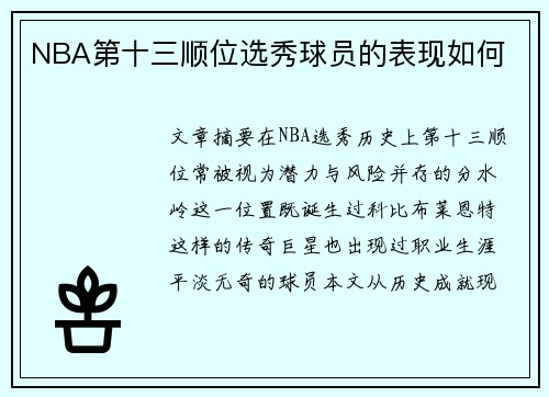 NBA第十三顺位选秀球员的表现如何